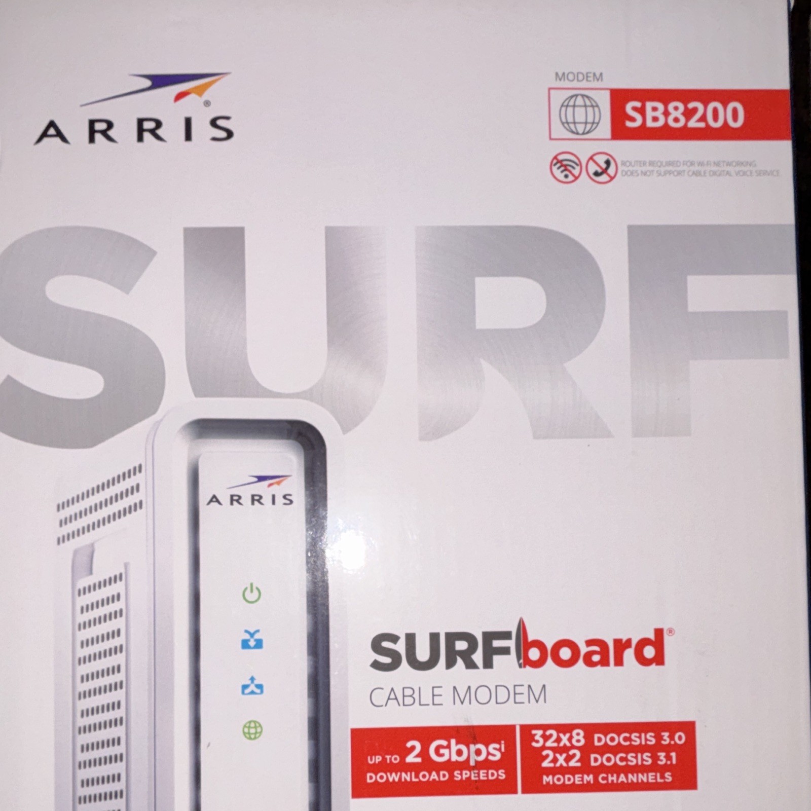 ARRIS SURFboard SB8200 DOCSIS 3.1 Cable Modem 2Gbps 2-Port White XFINITY