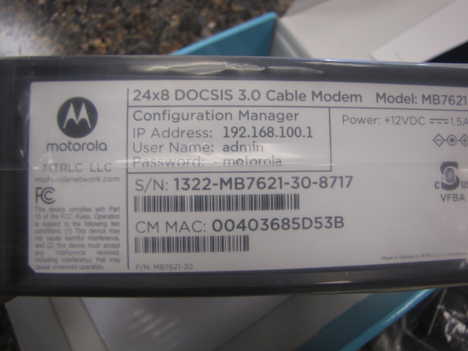 New Motorola MB7621 1000+ Mbps 24×8 Cable Modem DOCS IS 3.0 Xfinity Cox