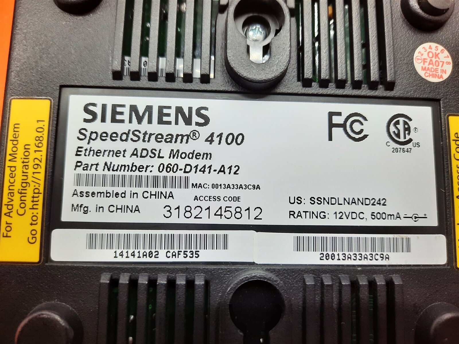 ⭐️⭐️⭐️⭐️⭐️ Siemens Speedstream 4100 Ethernet ADSL Modem