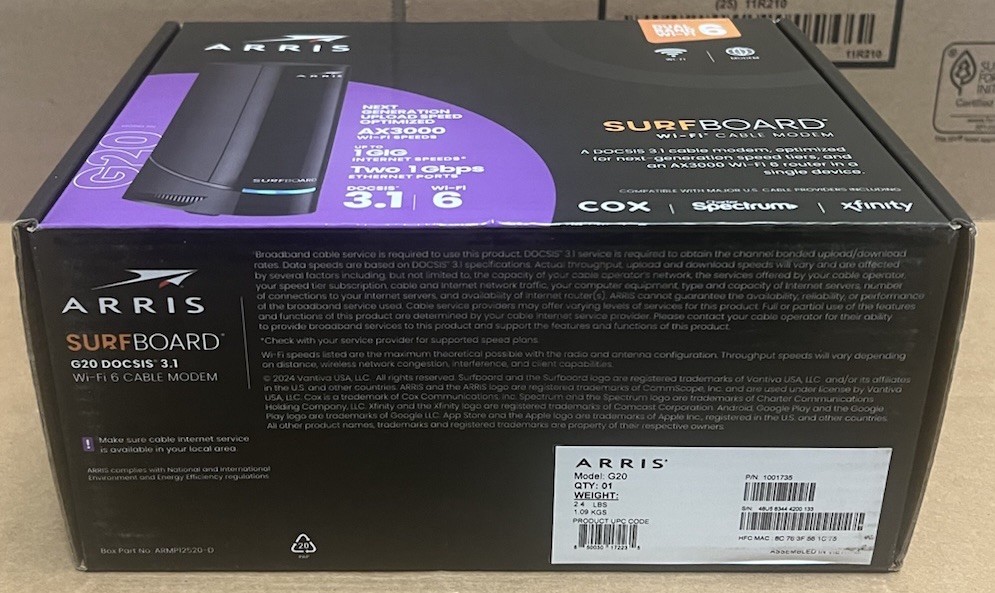 NEW SEALED ARRIS G20 DOCSIS 3.1 Cable Modem & AX3000 WiFi 6 Router FAST SHIPPING