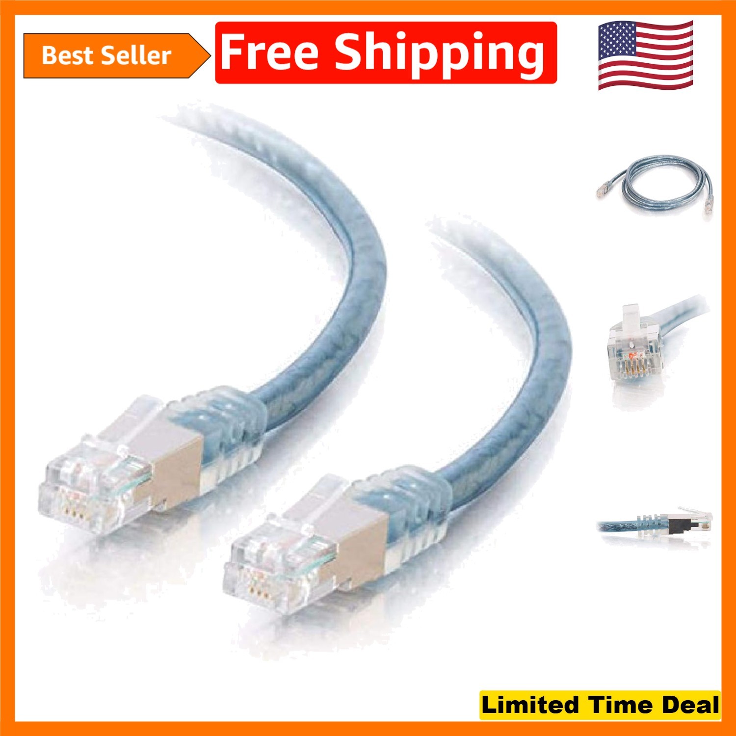 Flexible PVC 25ft RJ11 High-Speed Internet Modem Cable with 24k Gold Connectors
