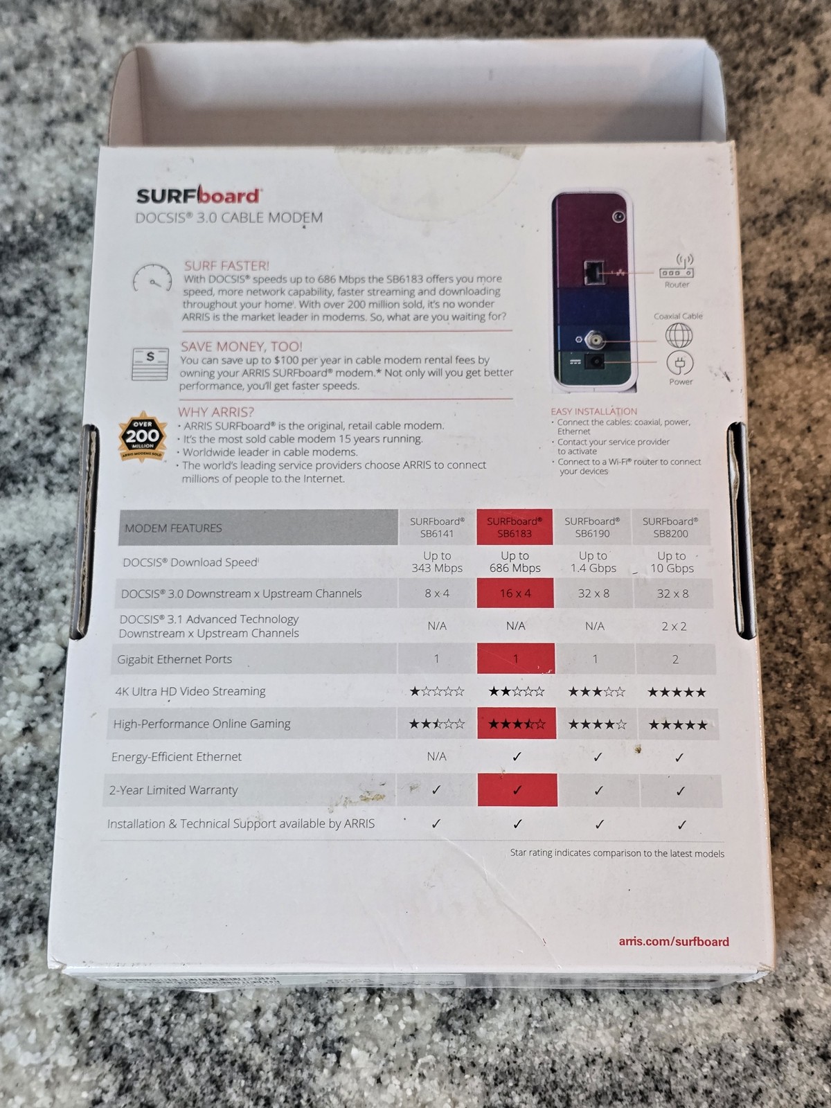 ARRIS SURFboard SB6183 Cable Modem DOCSIS 3.0 686Mbps 16×4 Xfinity Spectrum Cox