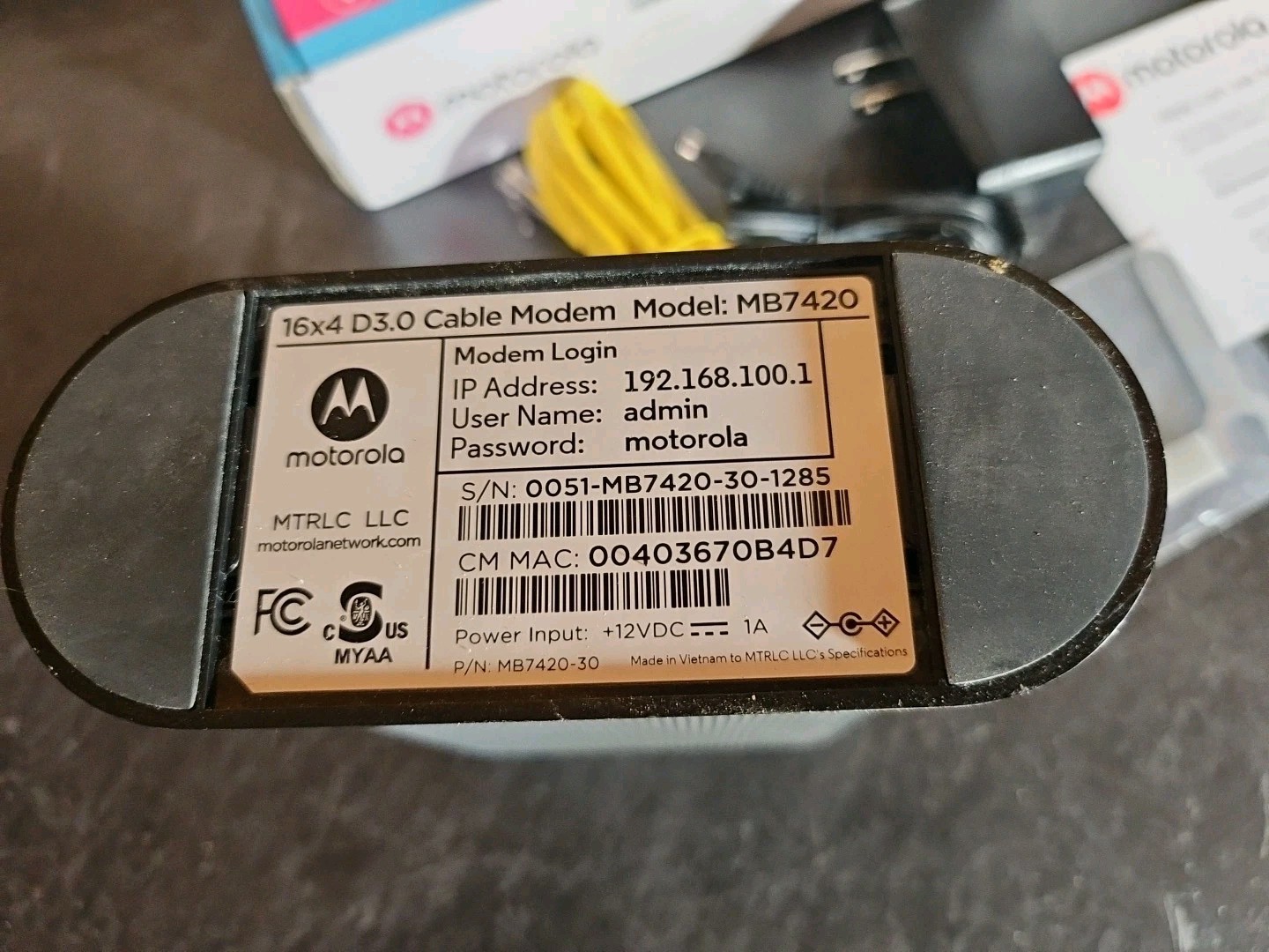 Motorola 16×4 Cable Modem 686 Mbps MB7420-10