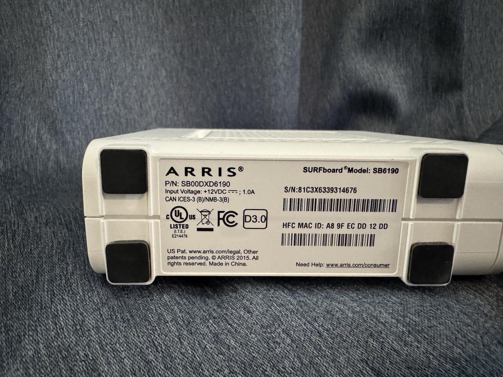 ARRIS SB6190 White Surfboard Cable Modem