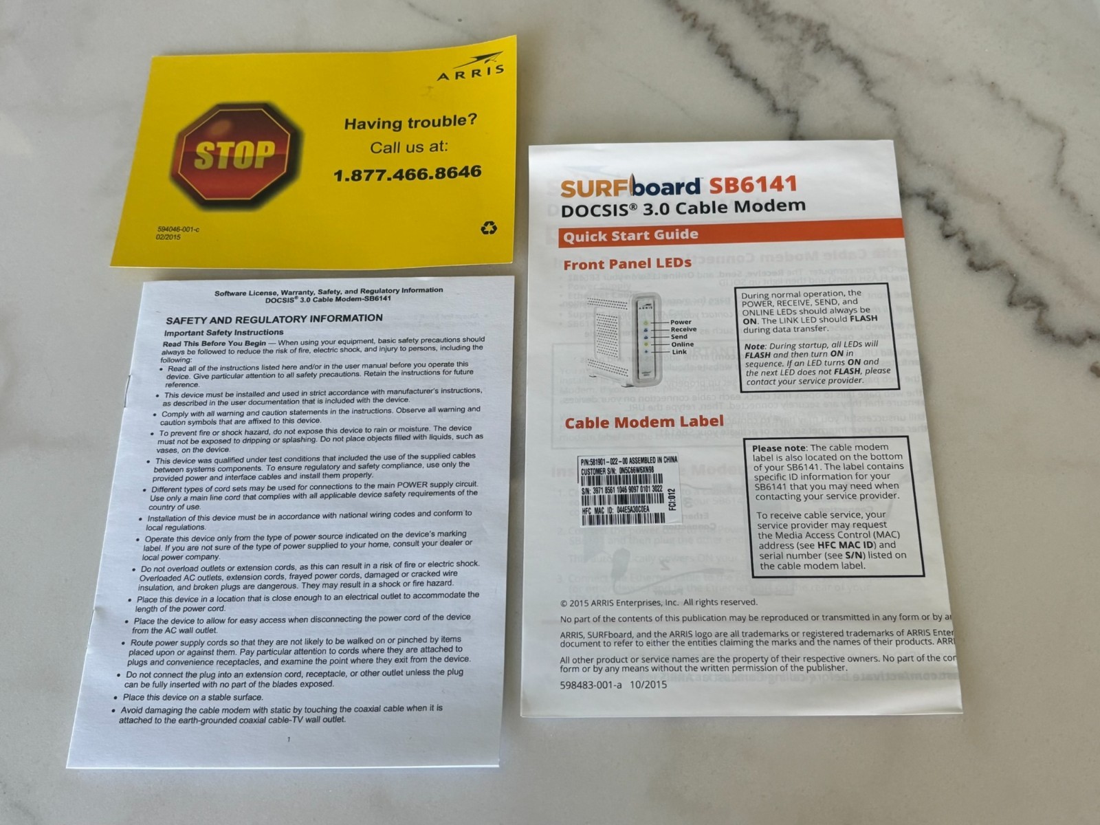 ARRIS SURFboard SB6141 Docsis 3.0 Cable Modem w/ Box, Power Adapter, and Cable