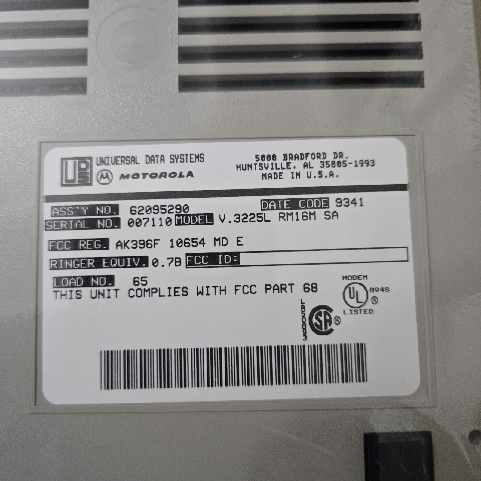 NEW Motorola 62095290 Dial-Up & Fax External Modem V.3225L