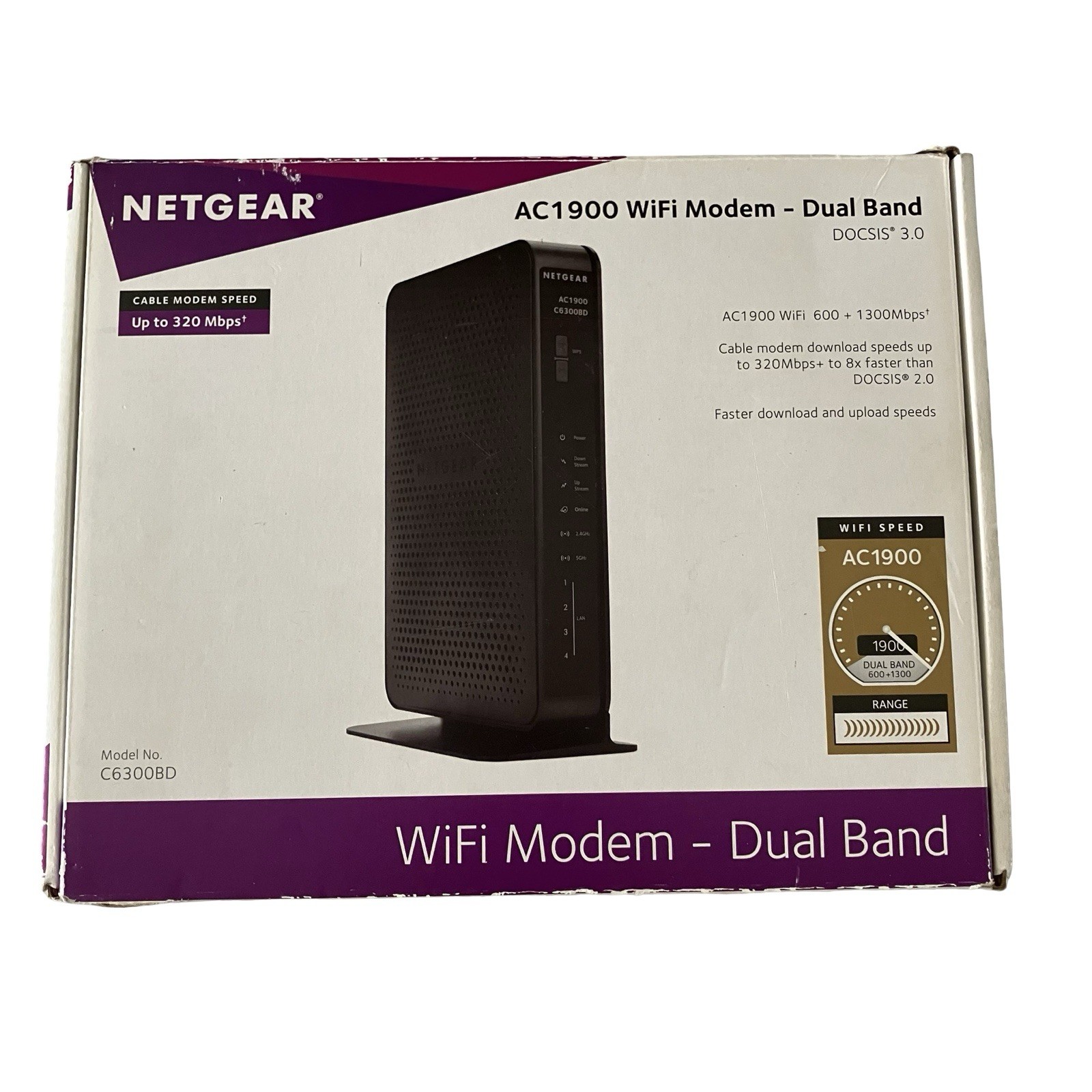 NETGEAR C6300BD AC1900 DOCSIS 3.0 Cable Modem WiFi Router Comcast Xfinity COX