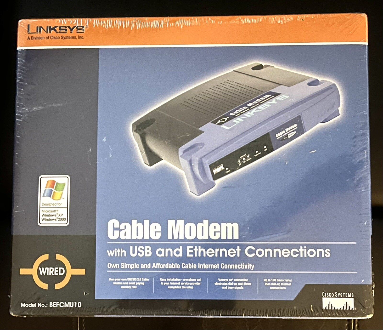 Linksys BEFCMU10 Black Blue Wired Cable Modem with USB and Ethernet Connections