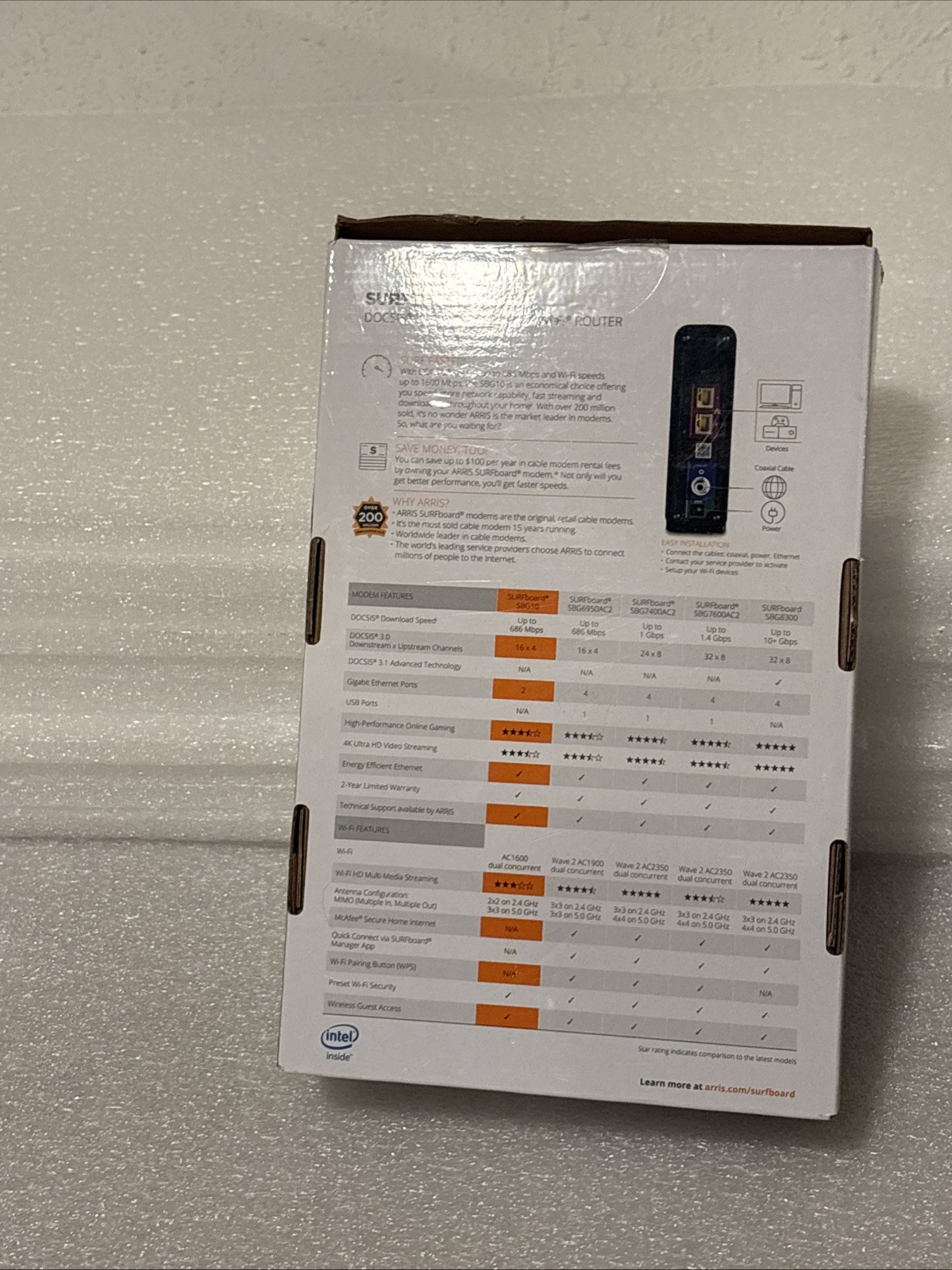 ARRIS SBG10 SURFboard AC1600 Dual-Band Cable Modem Router – Black