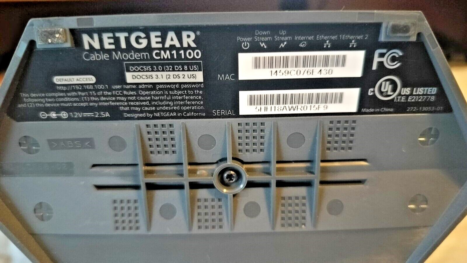 Netgear Nighthawk CM1100 Cable Modem DOCSIS 3.1 w/ Power Adapter *TESTED*