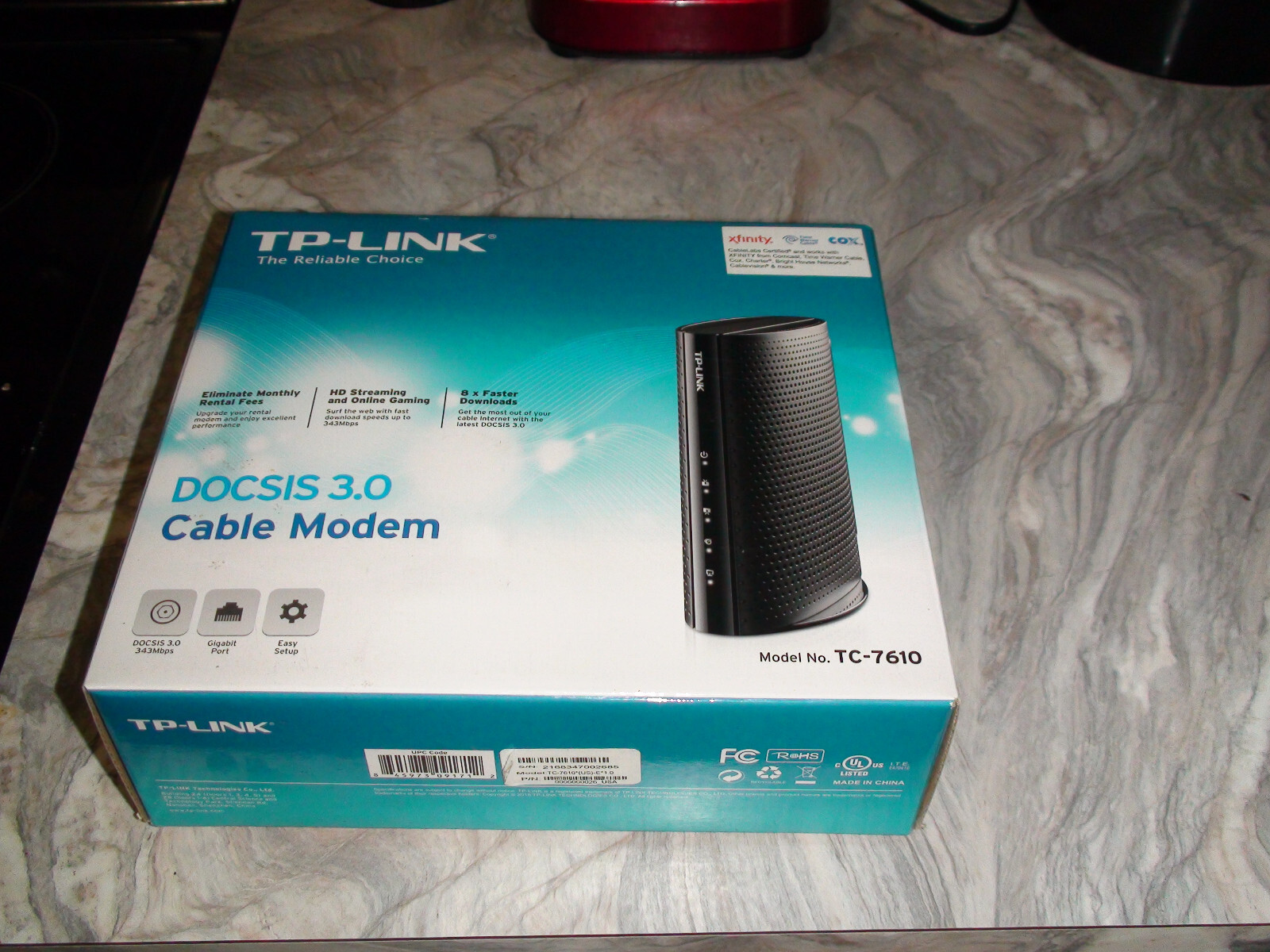 TPLink TC7610 DOCSIS 3.0 Cable Modem new/open box 10ft ethernet,install guide