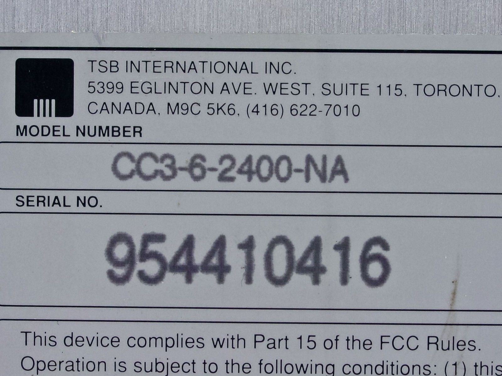 TSB International CC3-6-2400-NA External Modem Rev. A.4 & A.6 – No Power Supply