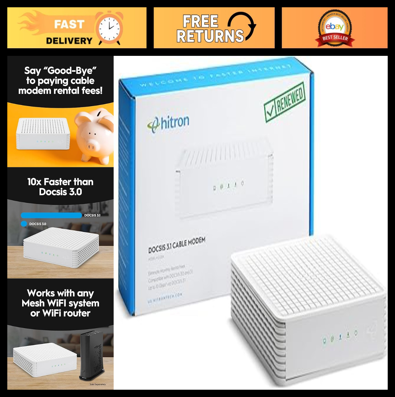 DOCSIS 3.1 Cable Modem for Xfinity, Spectrum, Cox | 1 Gbps Ethernet | Renewed