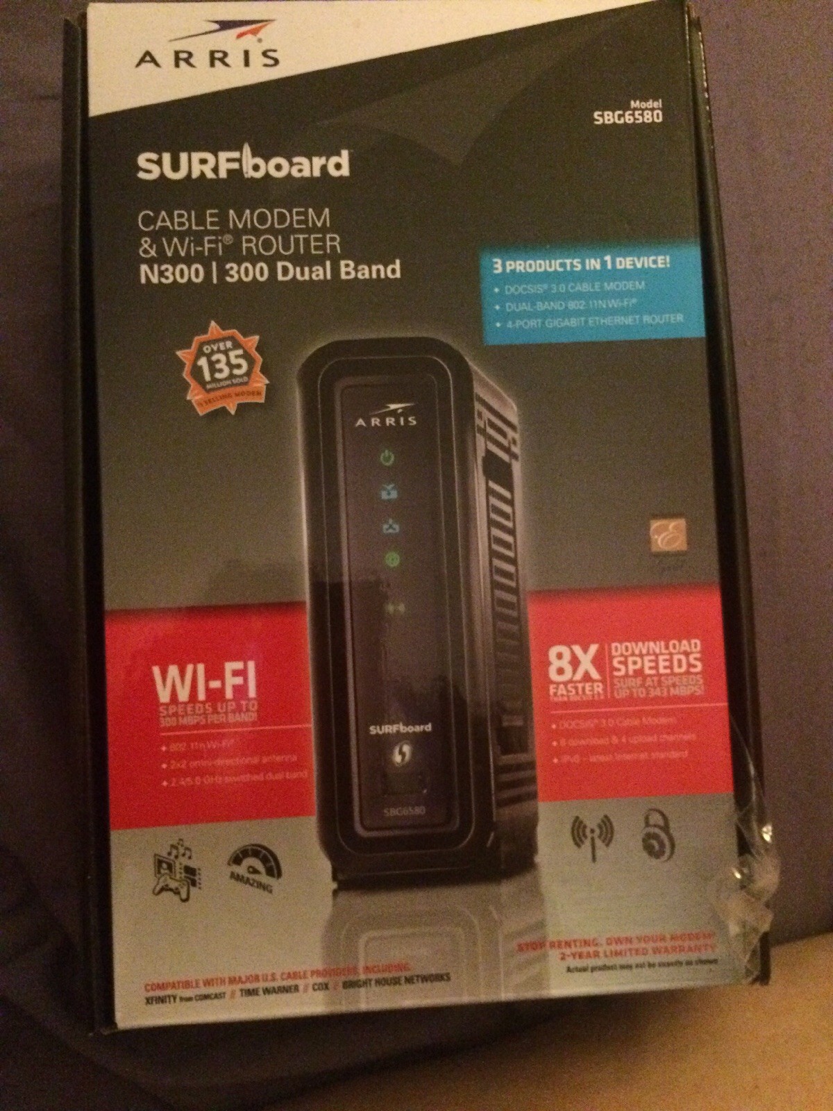 Arris Model SBG6580 Surfboard Cable Modem & Wi-Fi Router N300/300 Dual Band