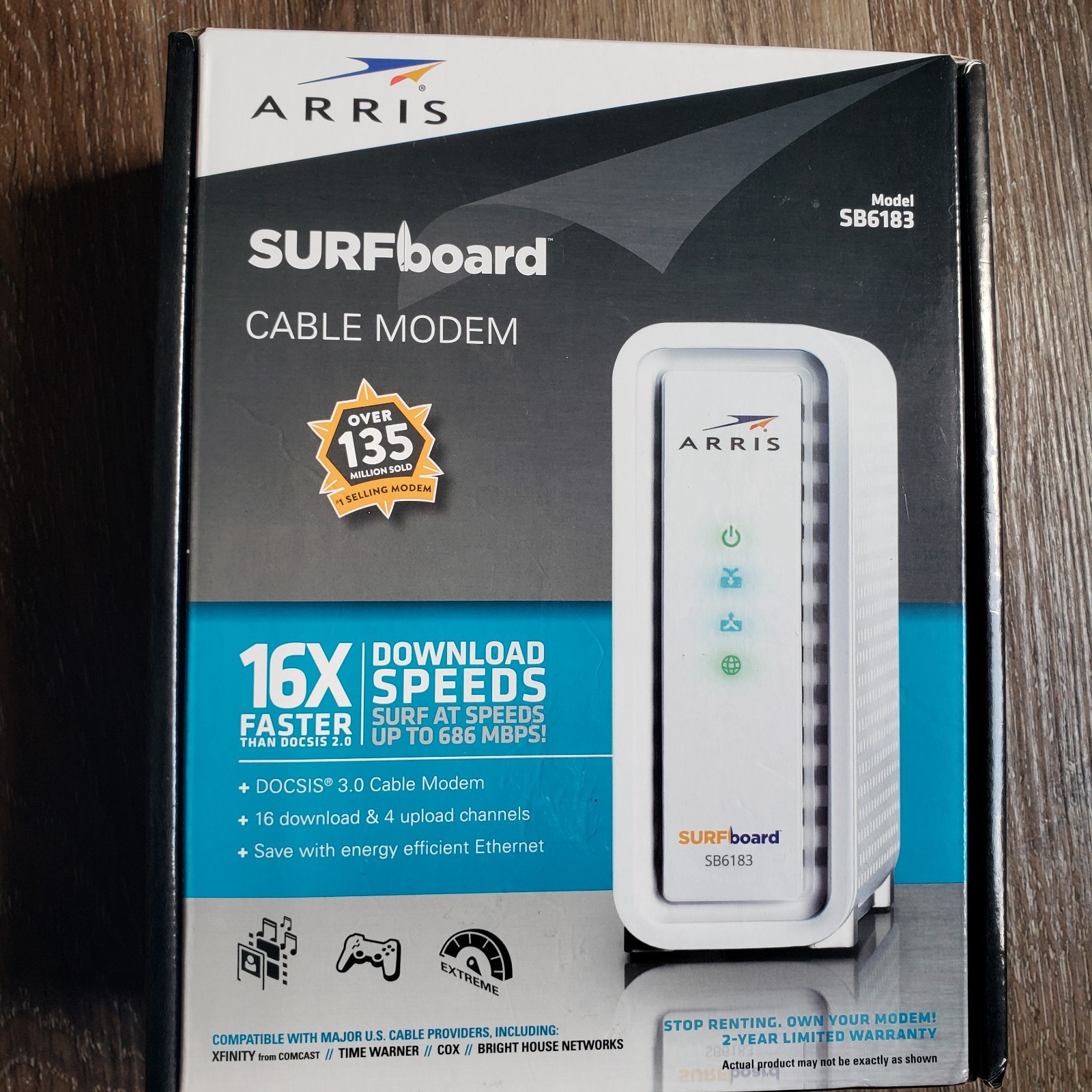 ARRIS SurfBoard SB6183 686 Mbps Cable Modem – White – Brand New