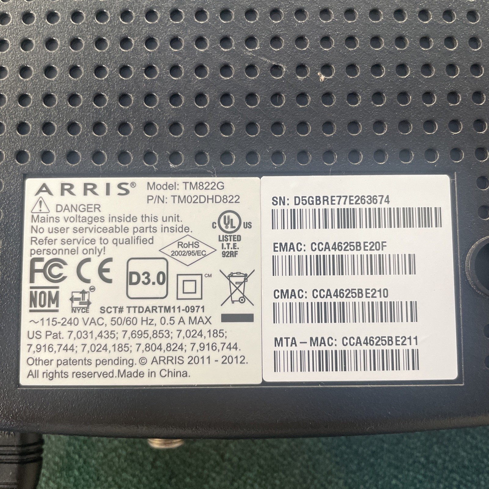 Arris TM822G DOCSIS 3.0 Cable VoIP Telephony Modem.