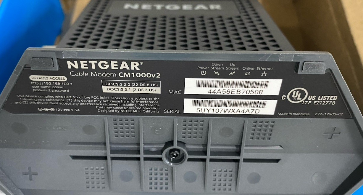 Netgear CM1000v2  High-Speed Cable Modem – Black No Original Box