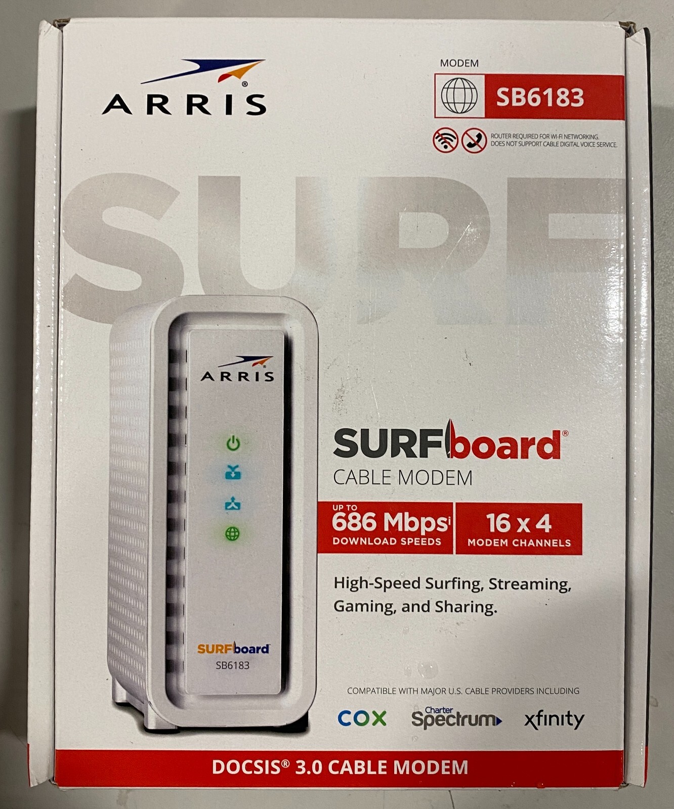 ARRIS SURFboard SB6183 DOCSIS 3.0 16×4 Gigabit Cable Modem, 400 Mbps Max Speed