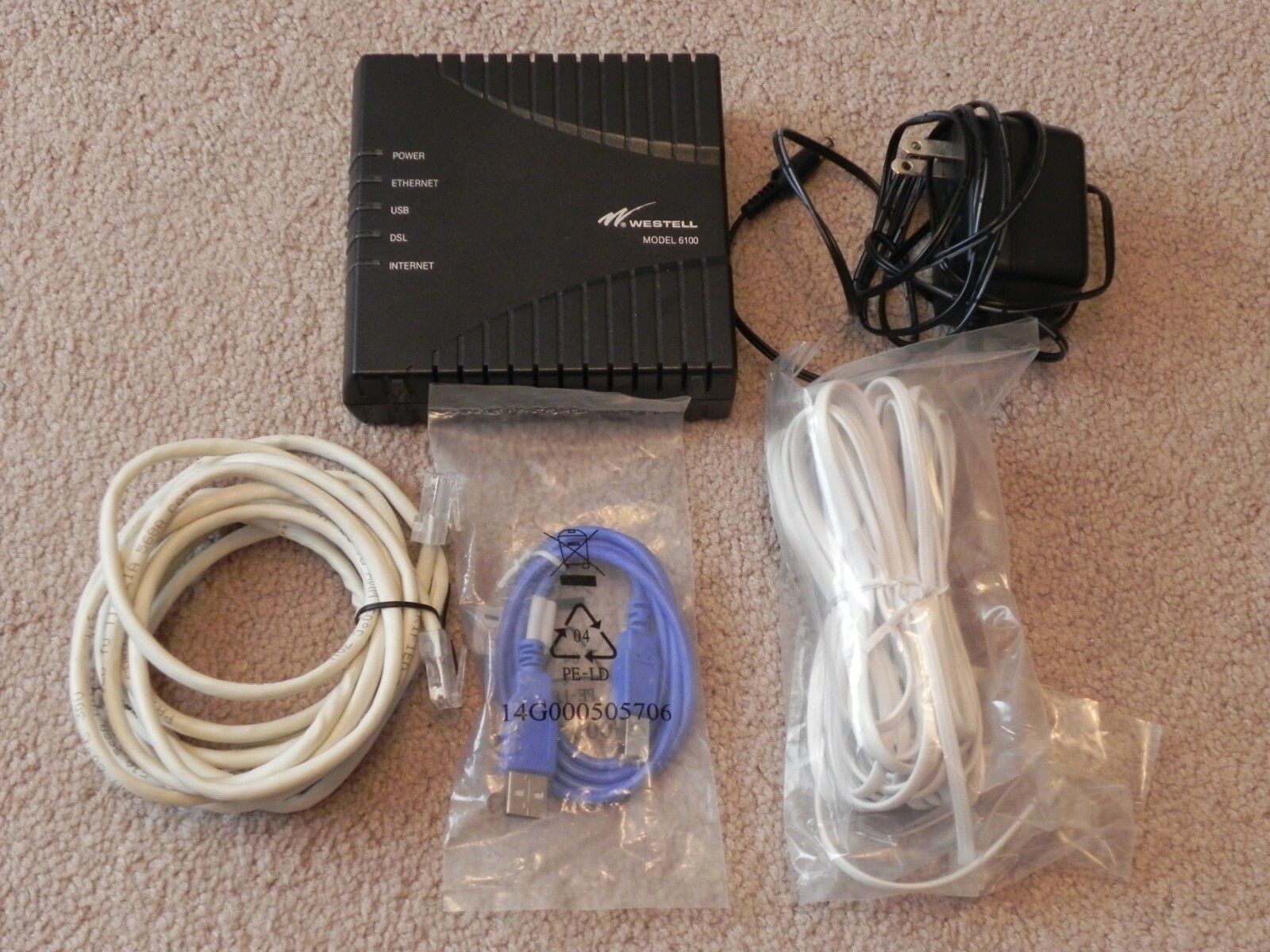 WESTELL 6100 DSL Router Model C90-610015-06 Rev. E with AC Power Adapter