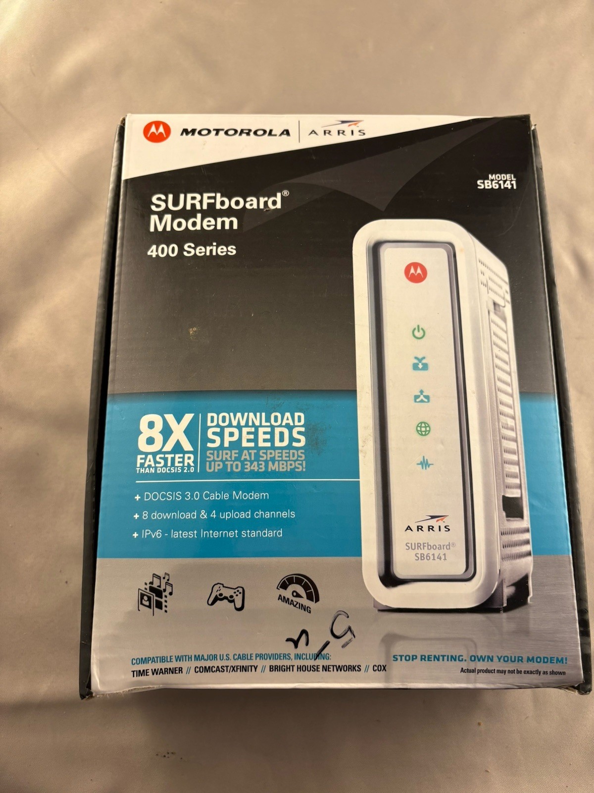 Arris Surfboard Cable Modem Model SB6141 DOCSIS 3.0 Cable Modem With Box