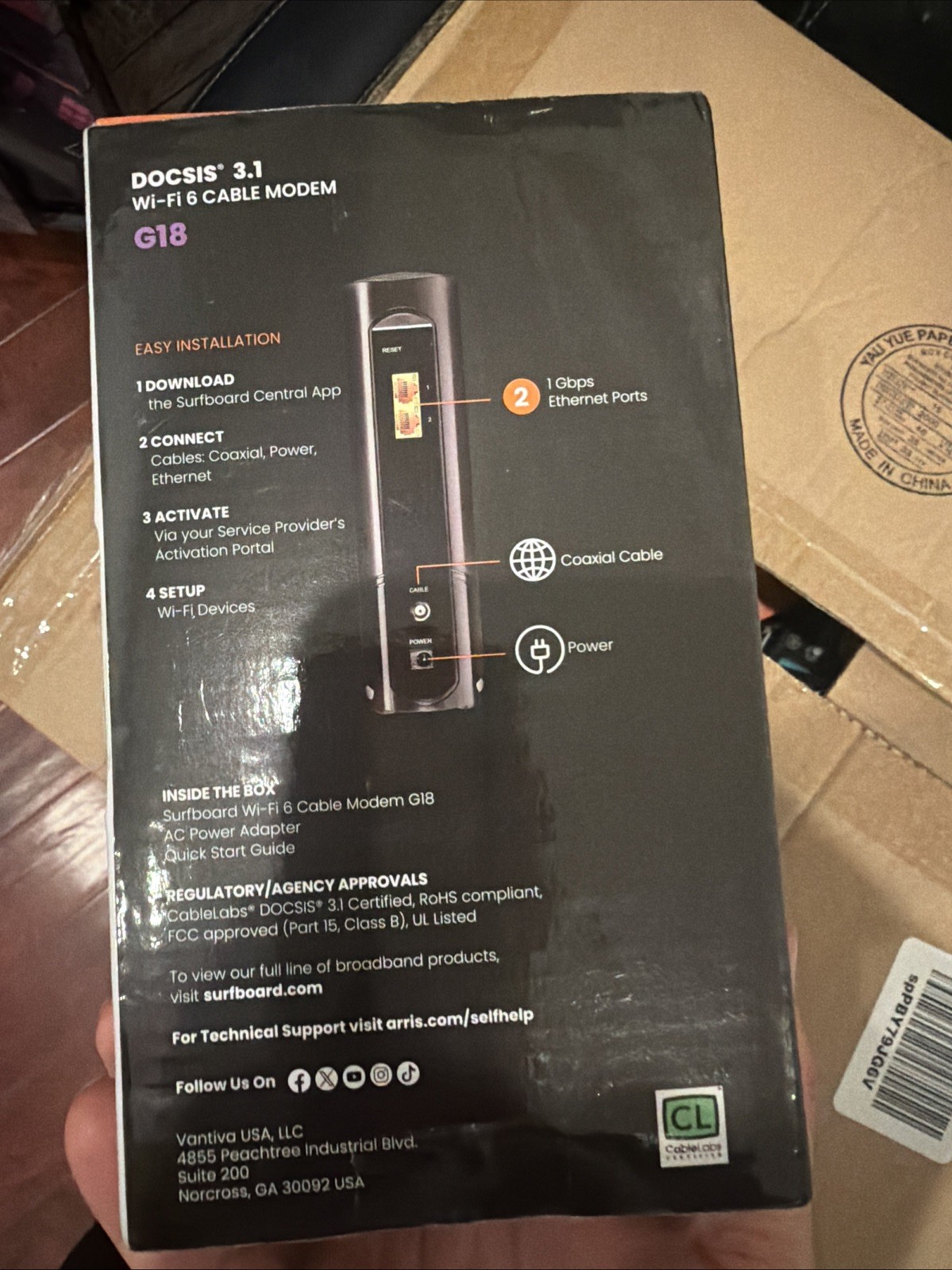 ARRIS Surfboard G18 Dual Band Wi-Fi 6 Cable Modem AX1800 *No Manual*