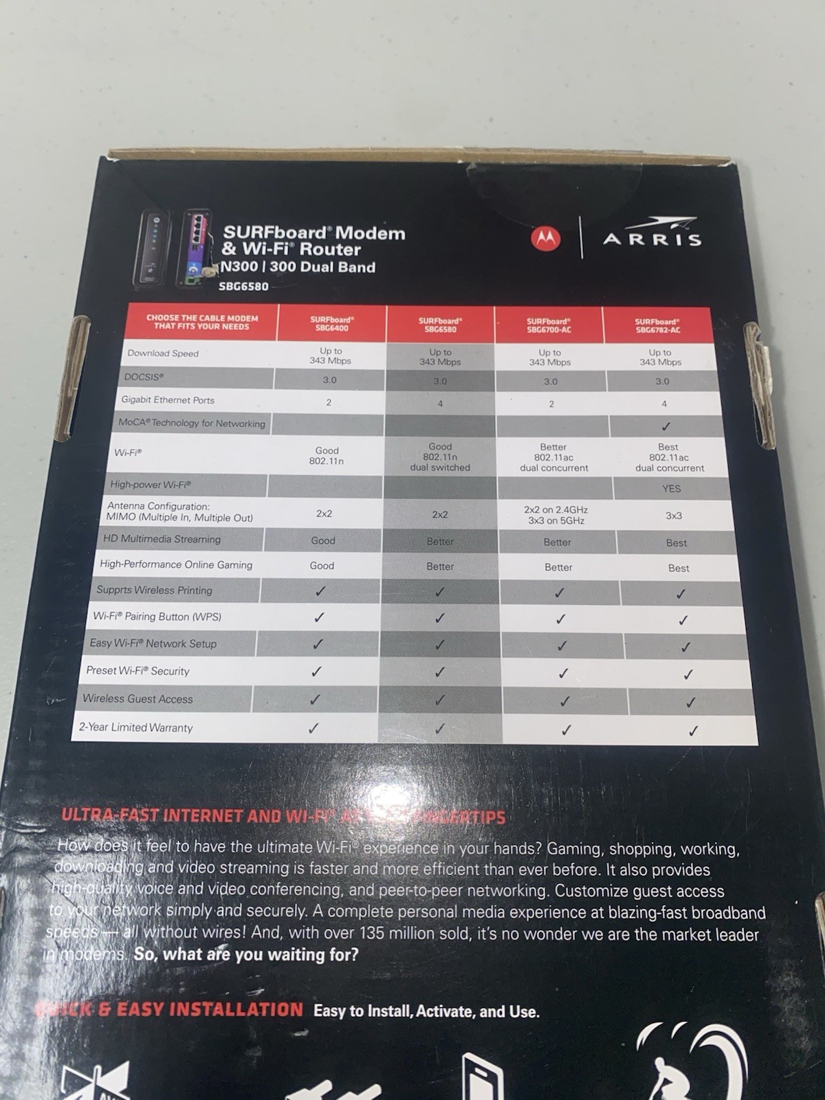 Motorola ARRIS SURFboard SBG6580 DOCSIS 3.0 Cable Modem and Wi-Fi Router N300