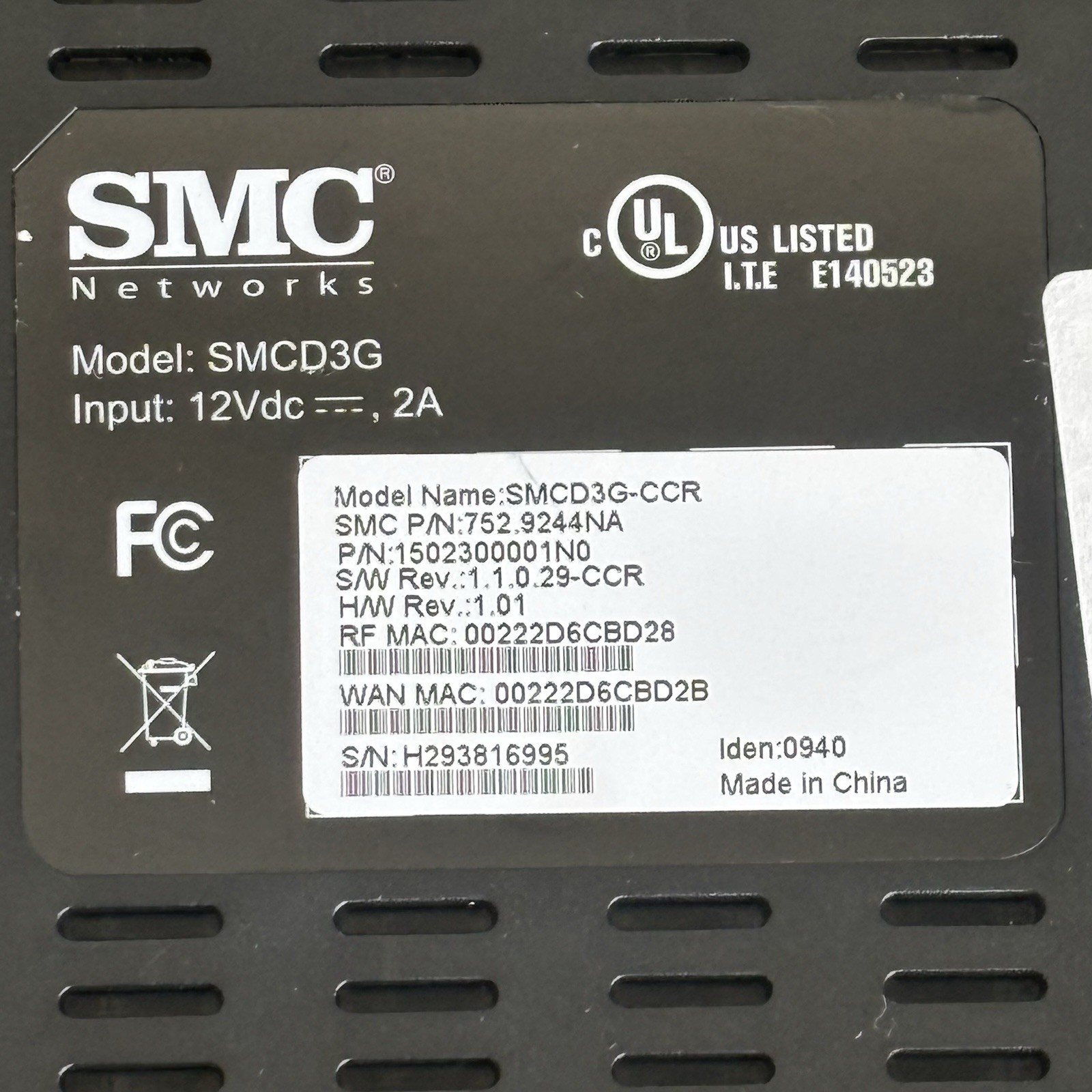 Comcast Business Class Business IP Gateway Model SMCD3G With Power Supply