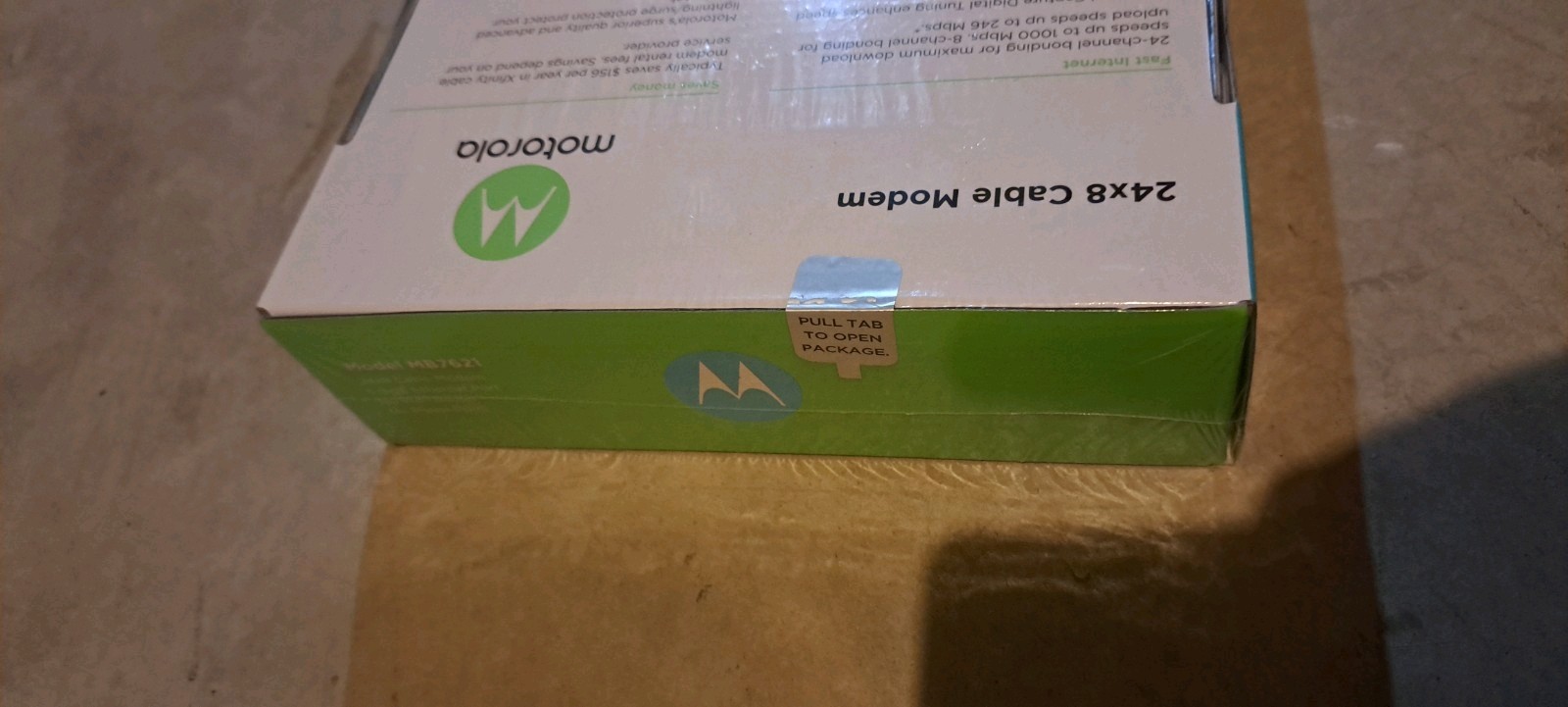 Motorola MB7621 24×8 cable modem, brand new, unopened, in box, still sealed.