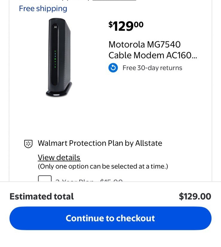 Motorola MG7540-10 16×4 Cable Modem – Black