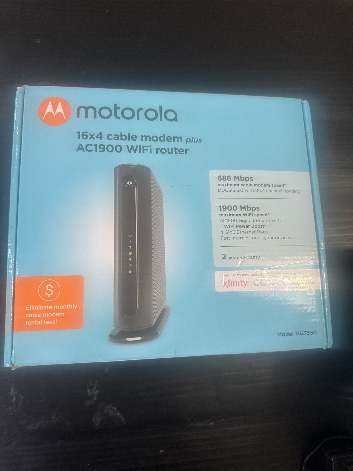 Motorola MG7550 16×4 Cable Modem Plus AC1900 WiFi Router New / Open Box