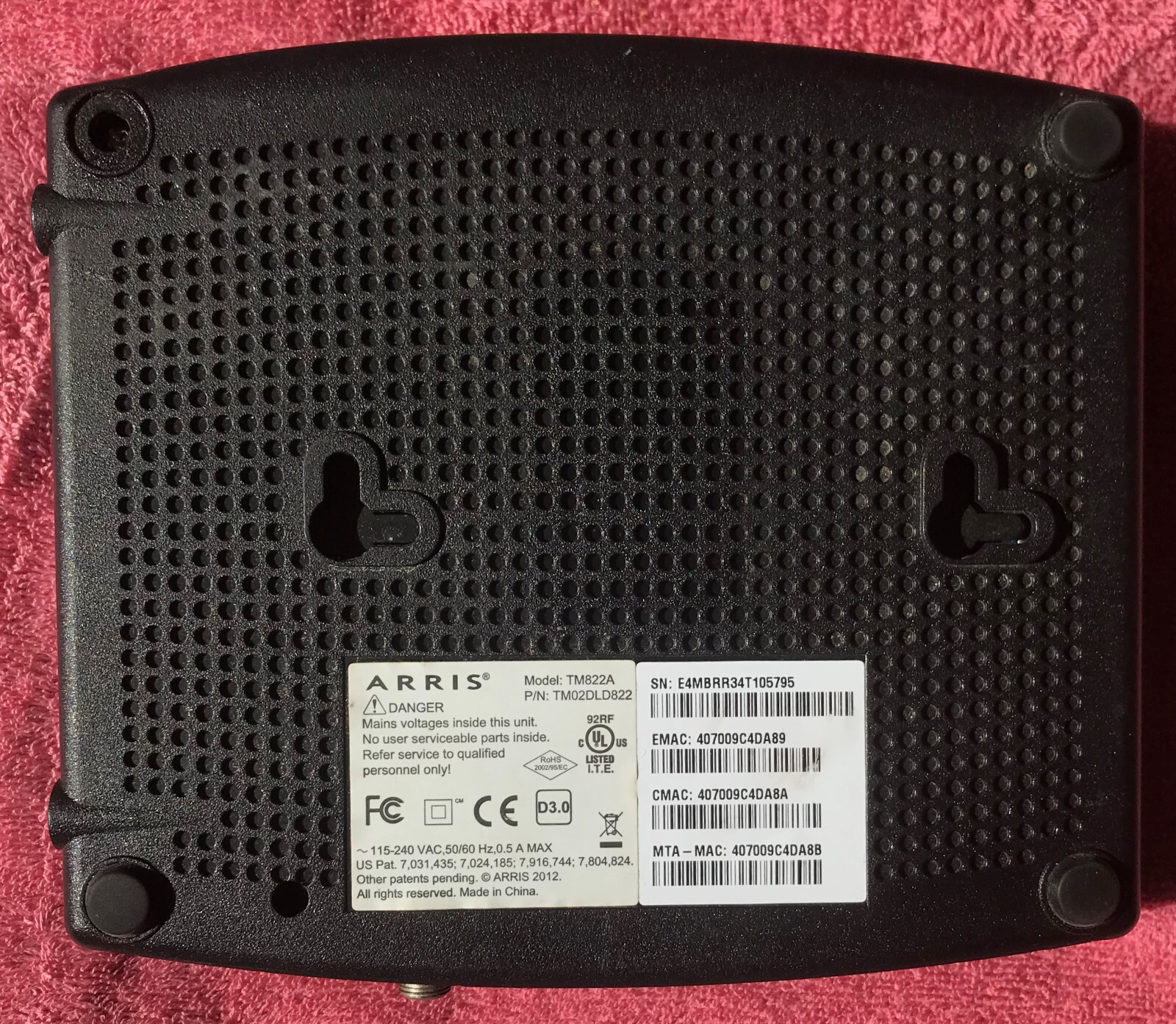Arris TM822A Cable Modem Docsis 3.0 Telephony Modem Optimum Cablevision Charter