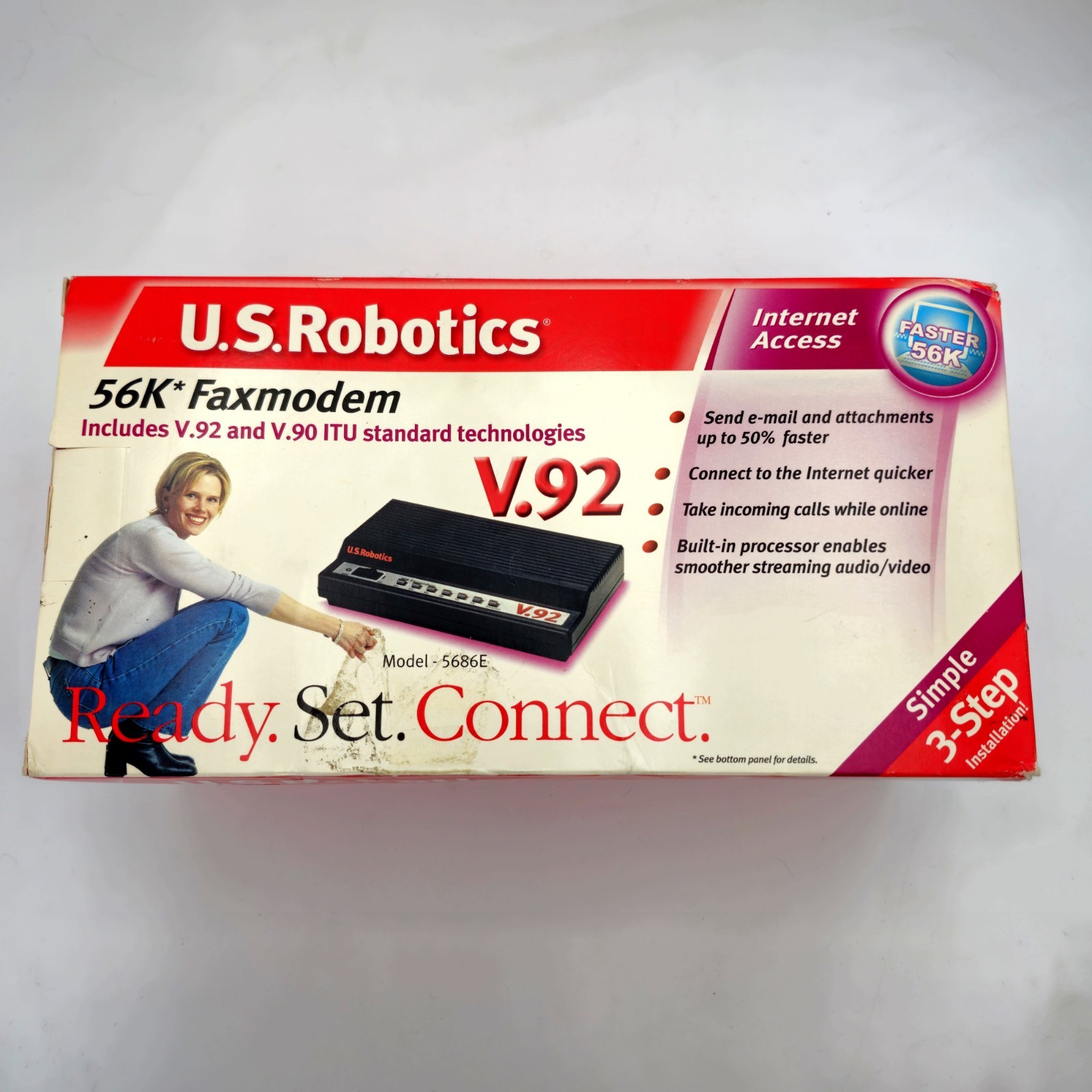 USR 5686E 56K V.92 V.90 Serial Modem – Complete New Open Box (Worn Box)