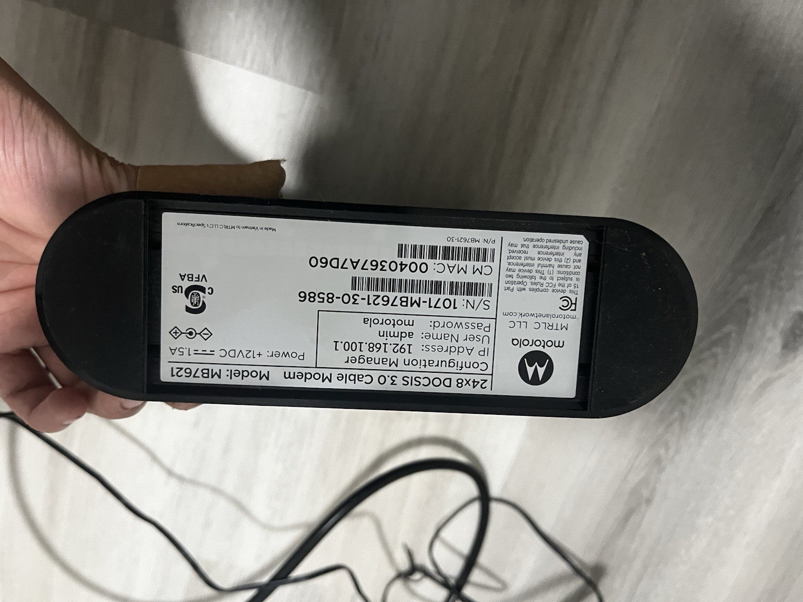 Motorola MB7621 Cable Modem 24×8 DOCSIS 3.0 Working Used Power And Ethernet Cord