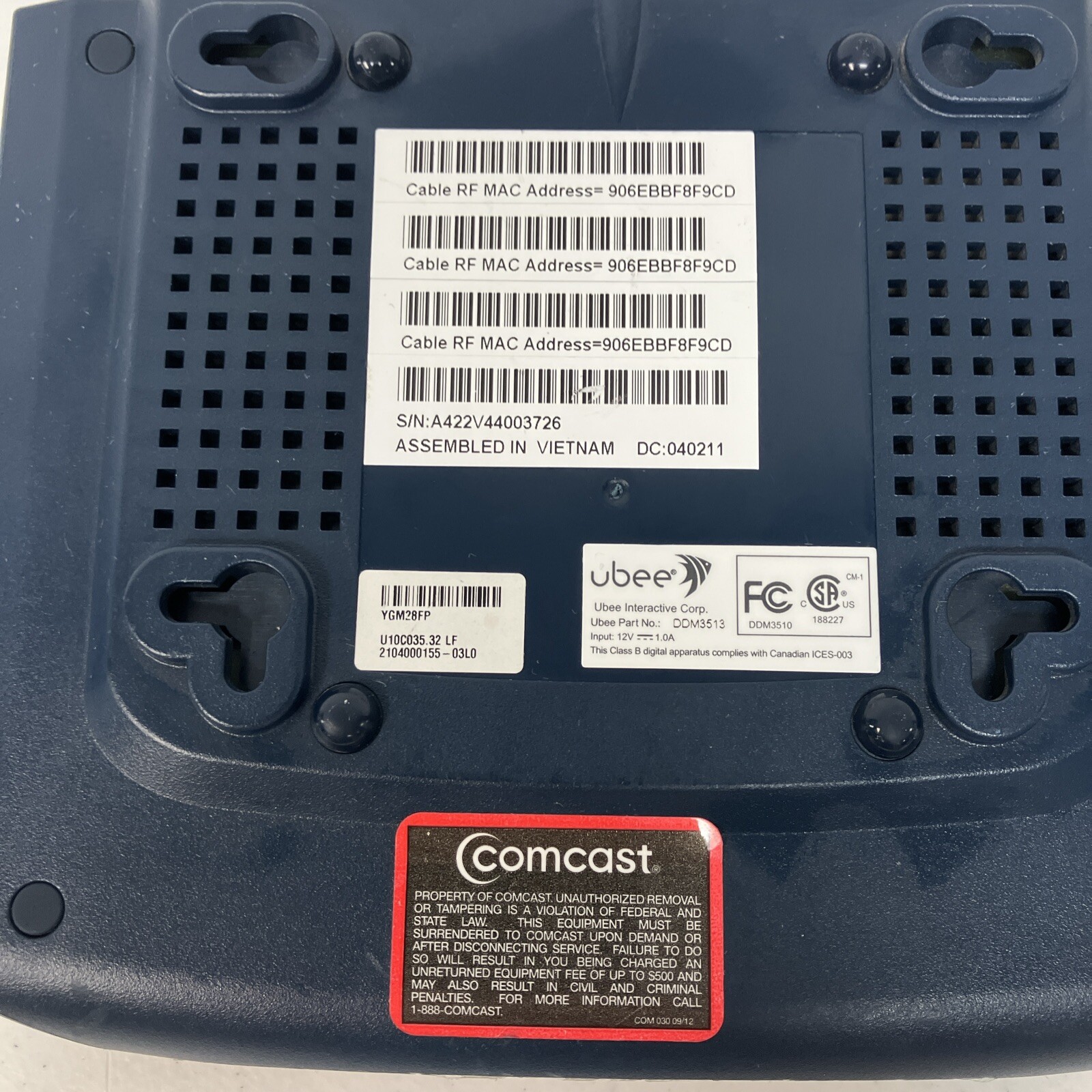 ubee d3.0 comcast modem untested as is Scratches See Pictures