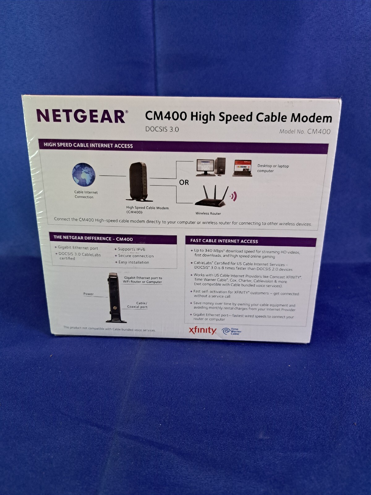 NETGEAR DOCSIS 3.0 CM400 340 mbps High Speed Cable Modem – NEW