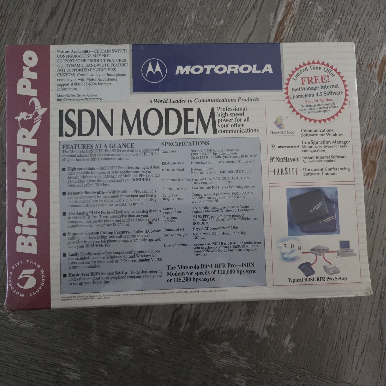 Motorola BitSURFR Pro ISDN Modem 128,000 bps RJ-45 Software MPN T3622J10000