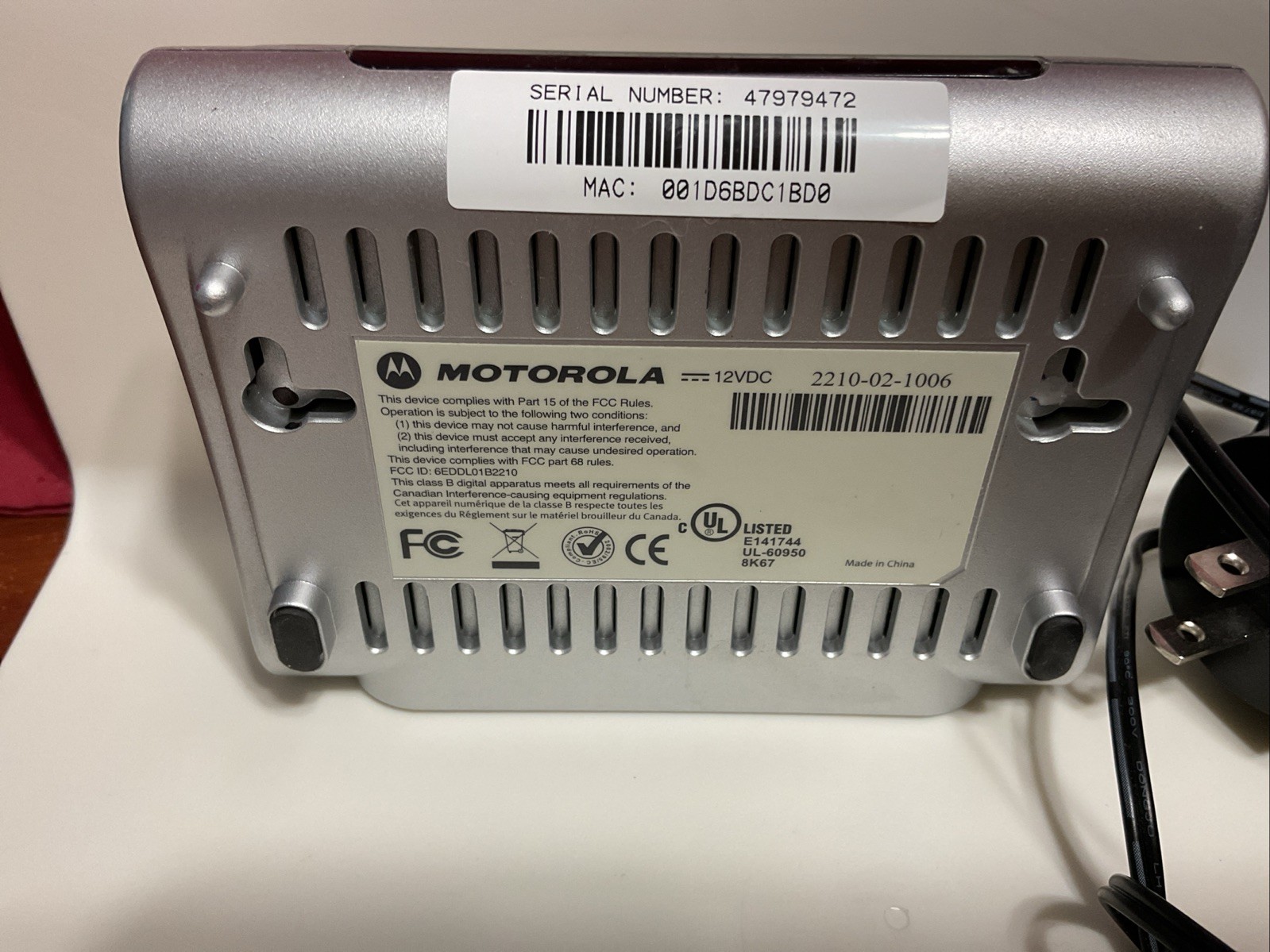 MOTOROLA HIGH SPEED INTERNET DSL MODEM WITH POWER CORD 2210-02-1006
