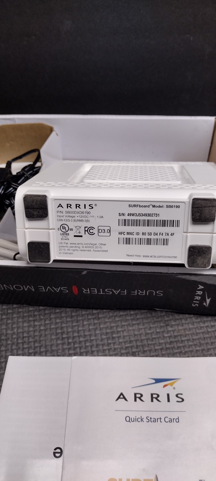 ARRIS SURFboard SB6190 32×8 DOCSIS 3.0 Gigabit Cable Modem