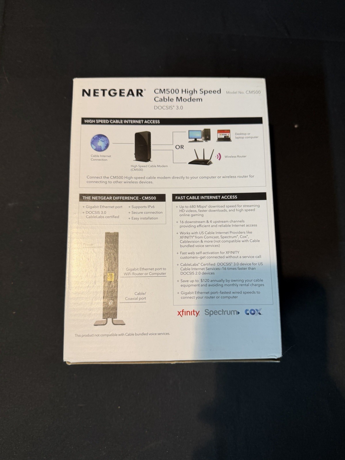 Netgear Nighthawk CM500V High Speed Cable Modem, DOCSIS 3.0 680 Mbps Open Box