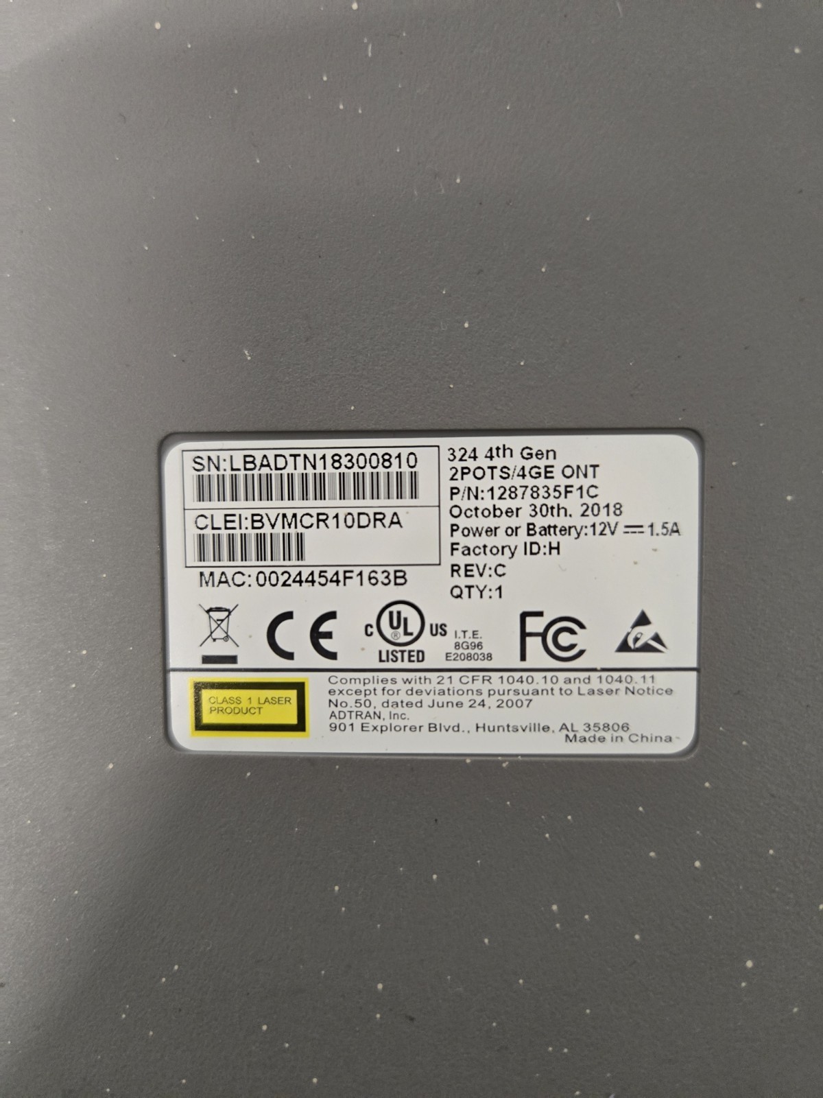 ADTRAN Total Access 324 4th Gen ONT | 2POTS / 4GE | No Power Supply