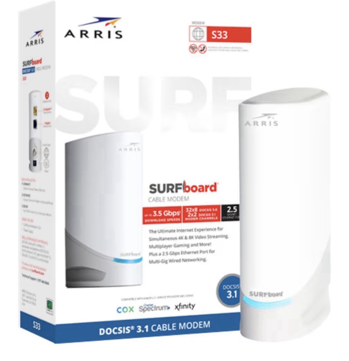 Product Photos! ARRIS SURFboard S33 DOCSIS 3.1 Cable Modem 3.5Gbps 2.5GbE 2-Port