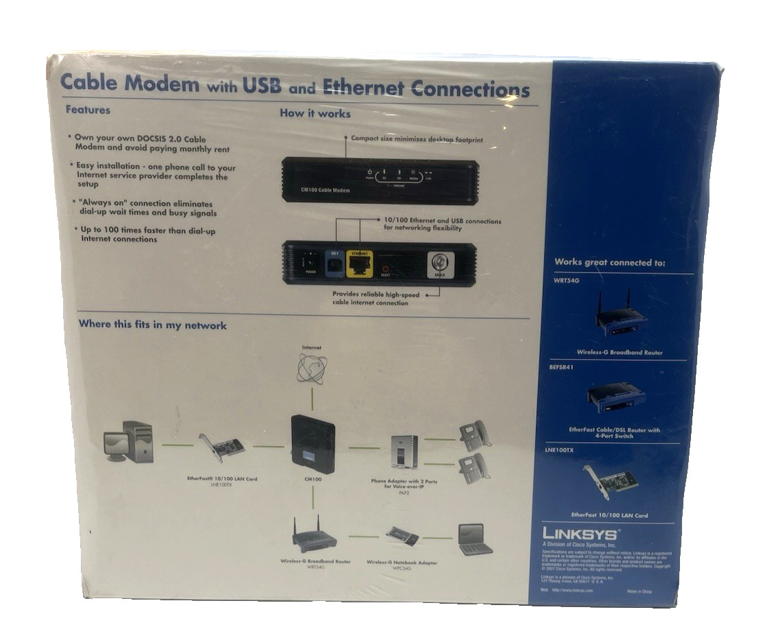 Linksys CM100 Cable Modem with USB and Ethernet 100 Mbps