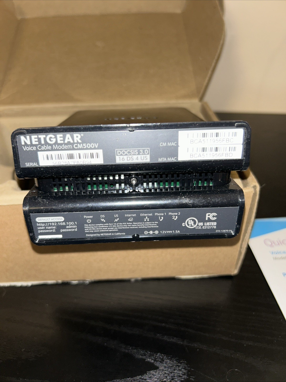 Netgear CM500V Cable Modem for Internet & Voice