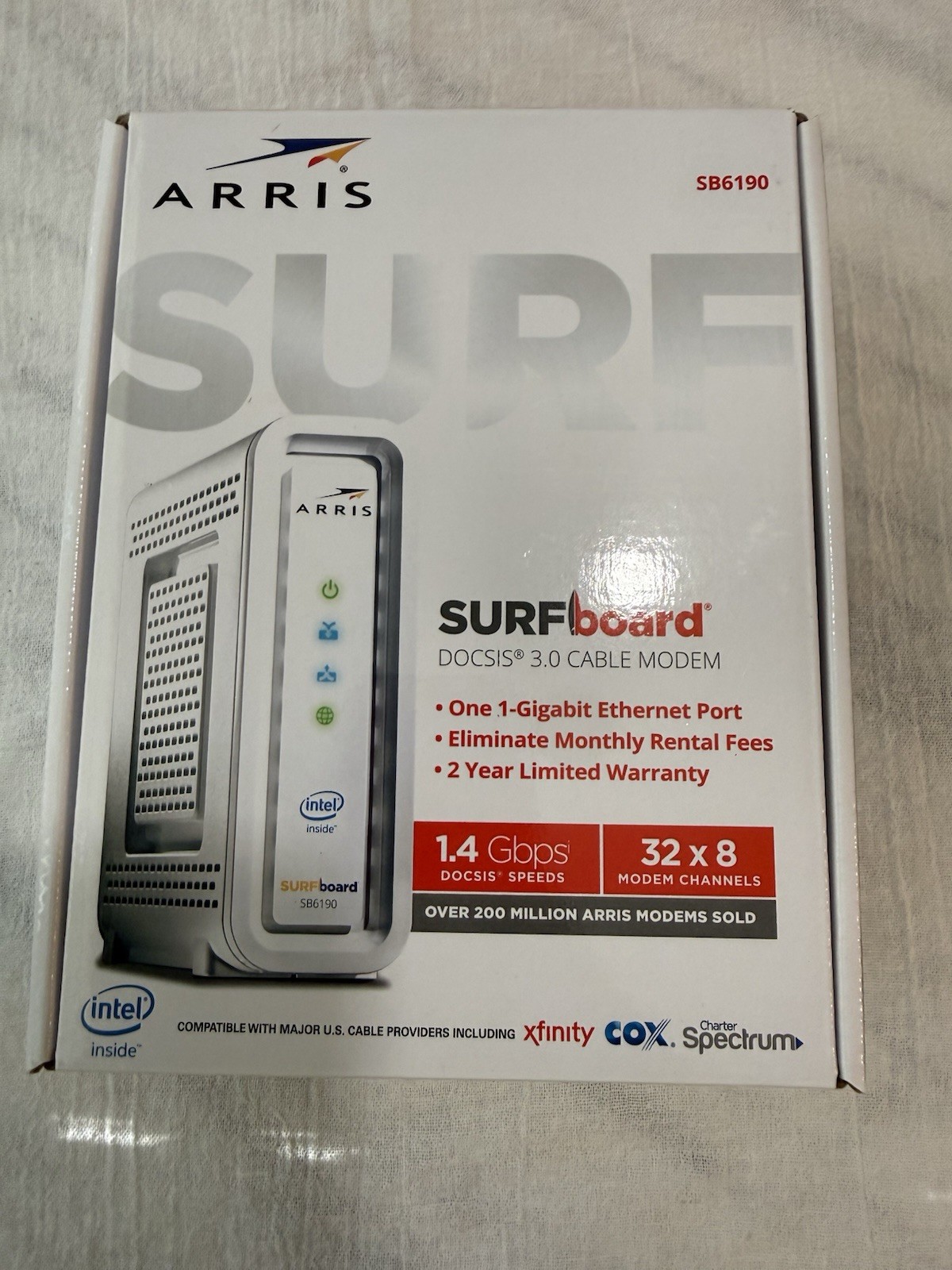 NEW ARRIS Surfboard SB6190 – 32×8 Docsis 3.0 Cable Modem – White