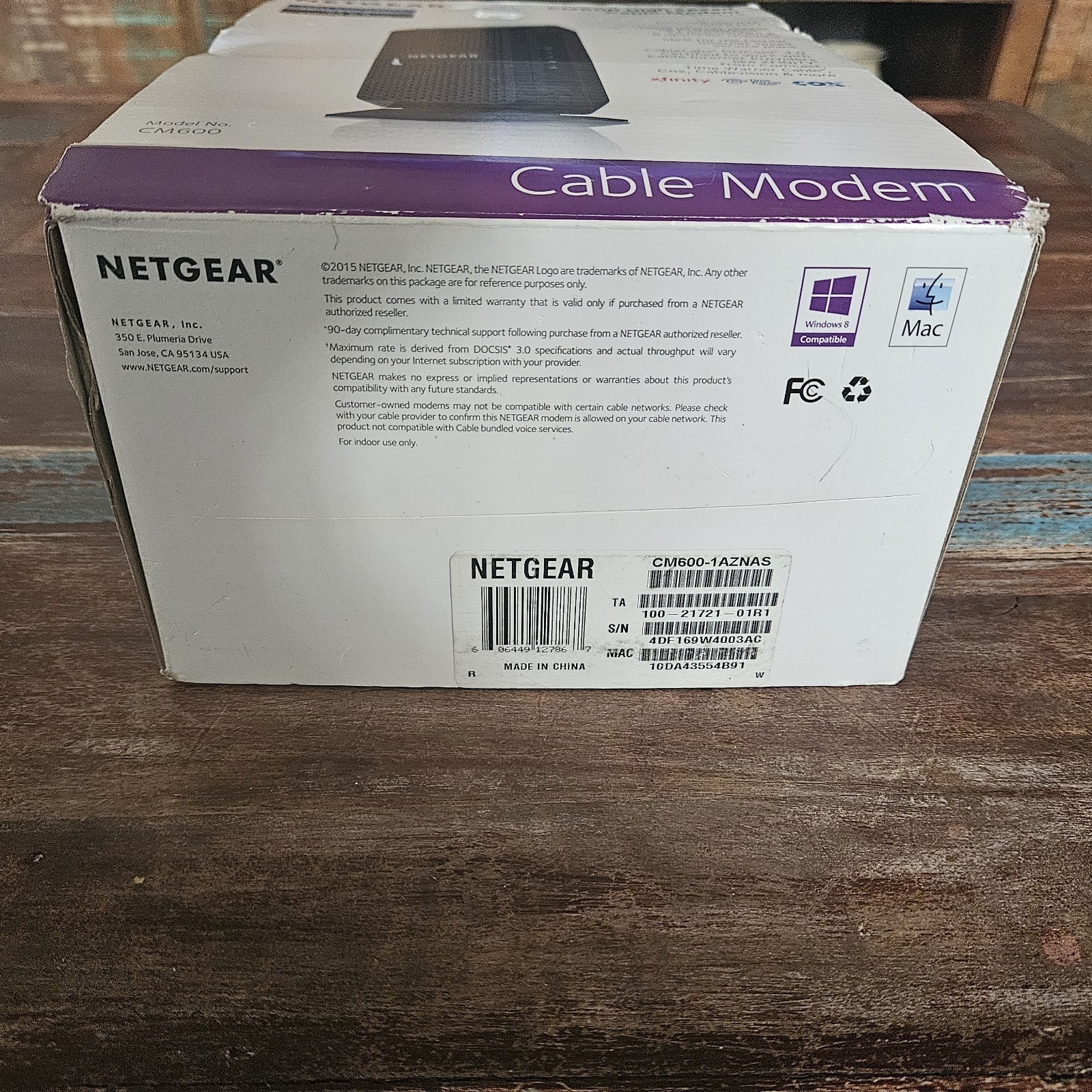 NETGEAR High Speed Cable Modem CM600 Compatible Xfinity Spectrum Cox TV Internet