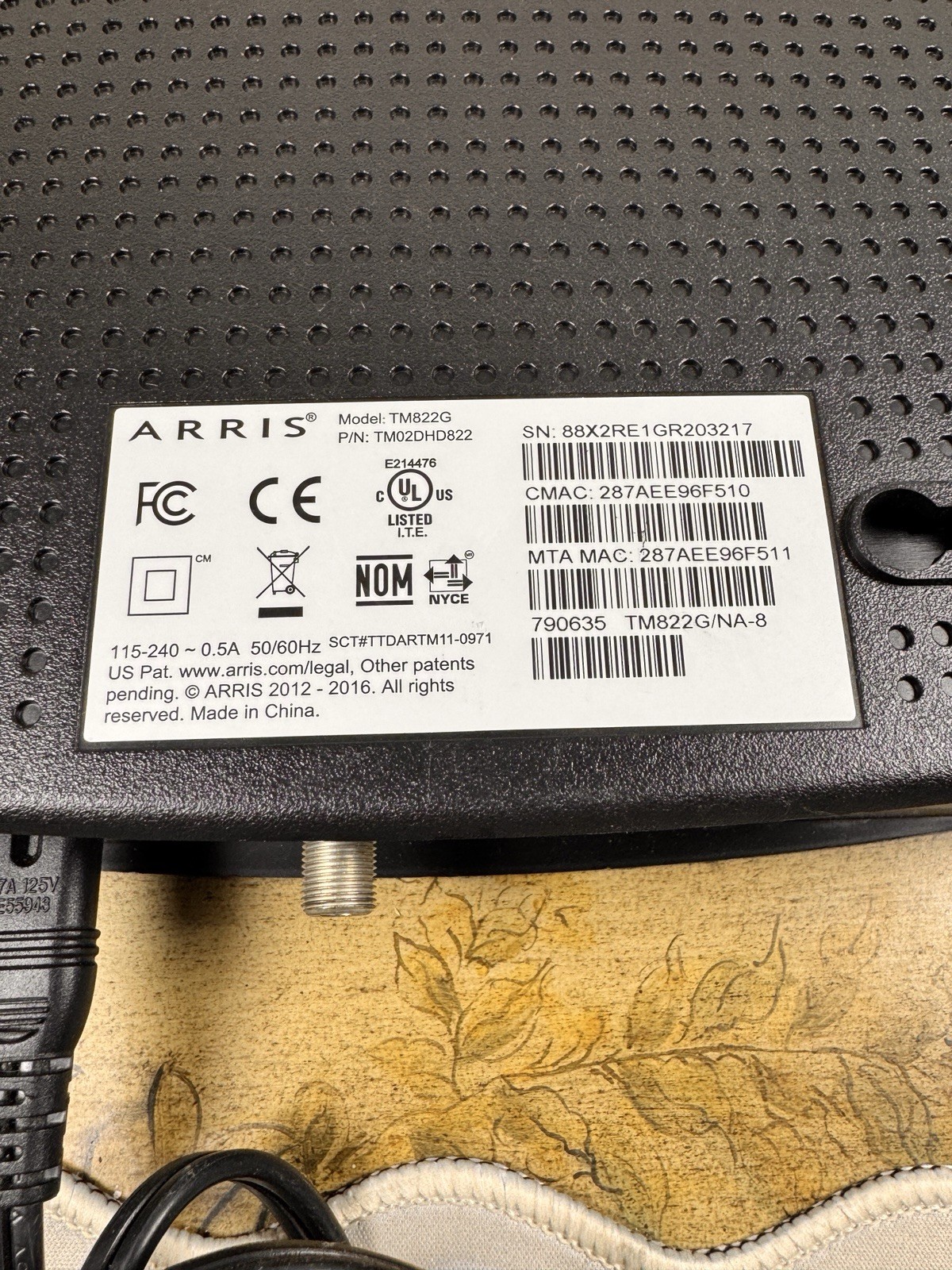 Arris TM822G Cable Modem Docsis 3.0 Voice Telephony Xfinity Spectrum