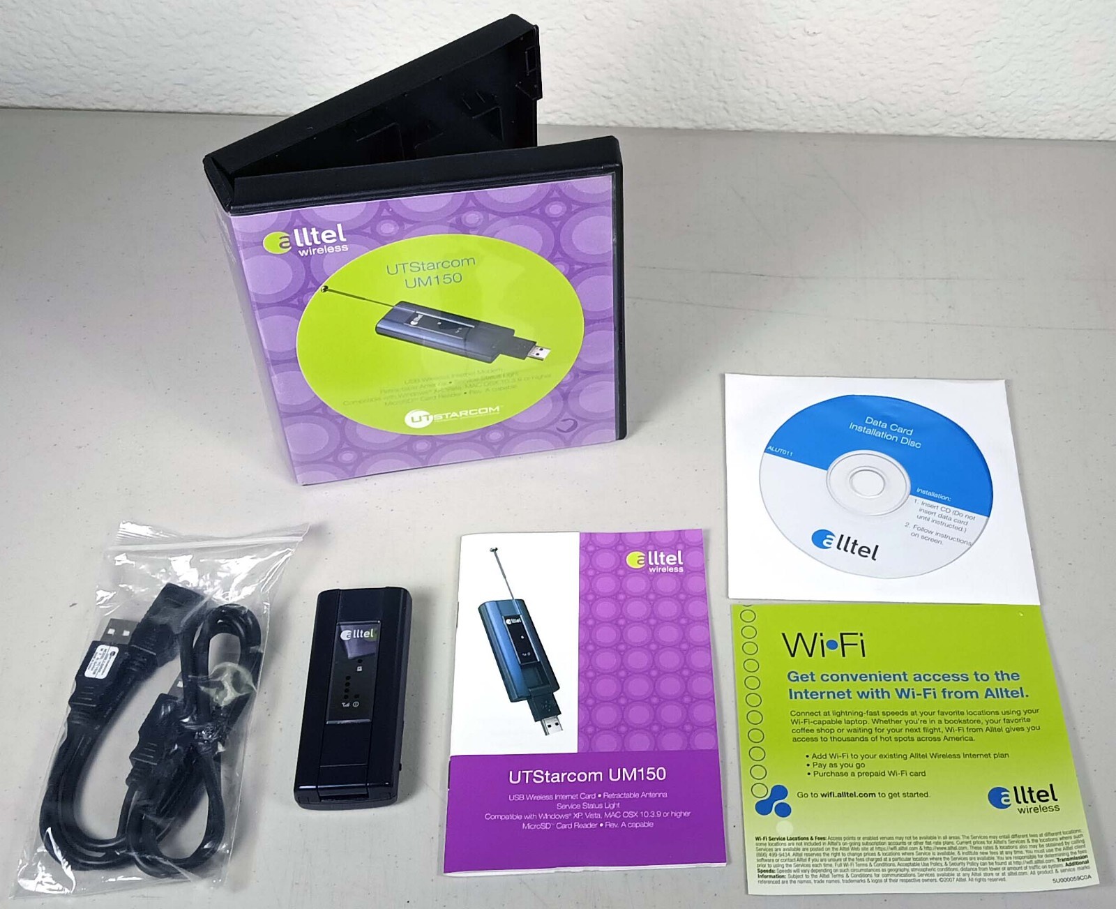 Alltel UTStarcom UM150 USB Wireless Modem Micro SD Card Reader Retractable Ant
