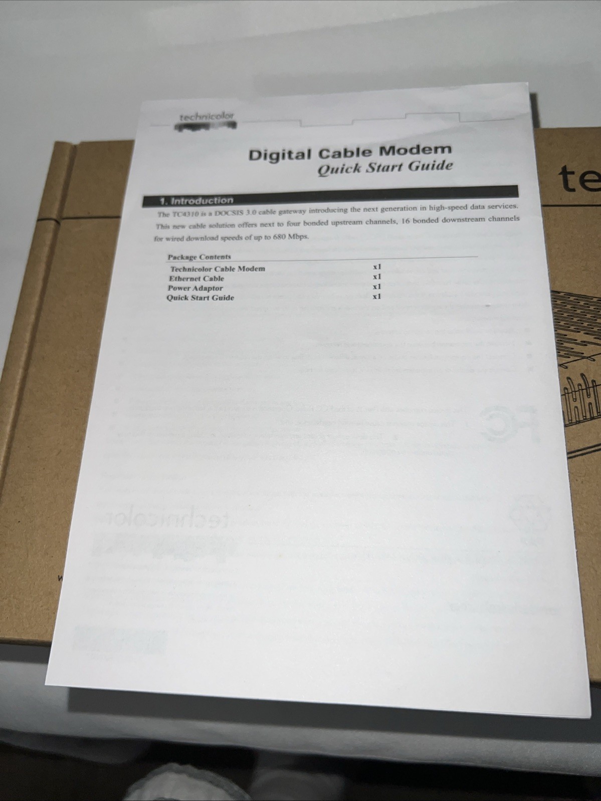 Technicolor Modem (Model TC4310) With Power Adapter