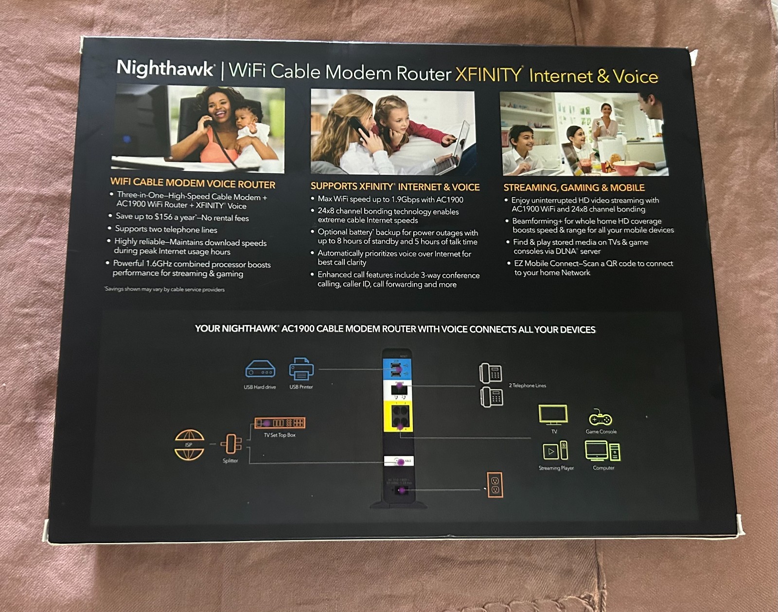 Nighthawk AC1900 Wifi Cable Modem Router for Xfinity Internet & Voice