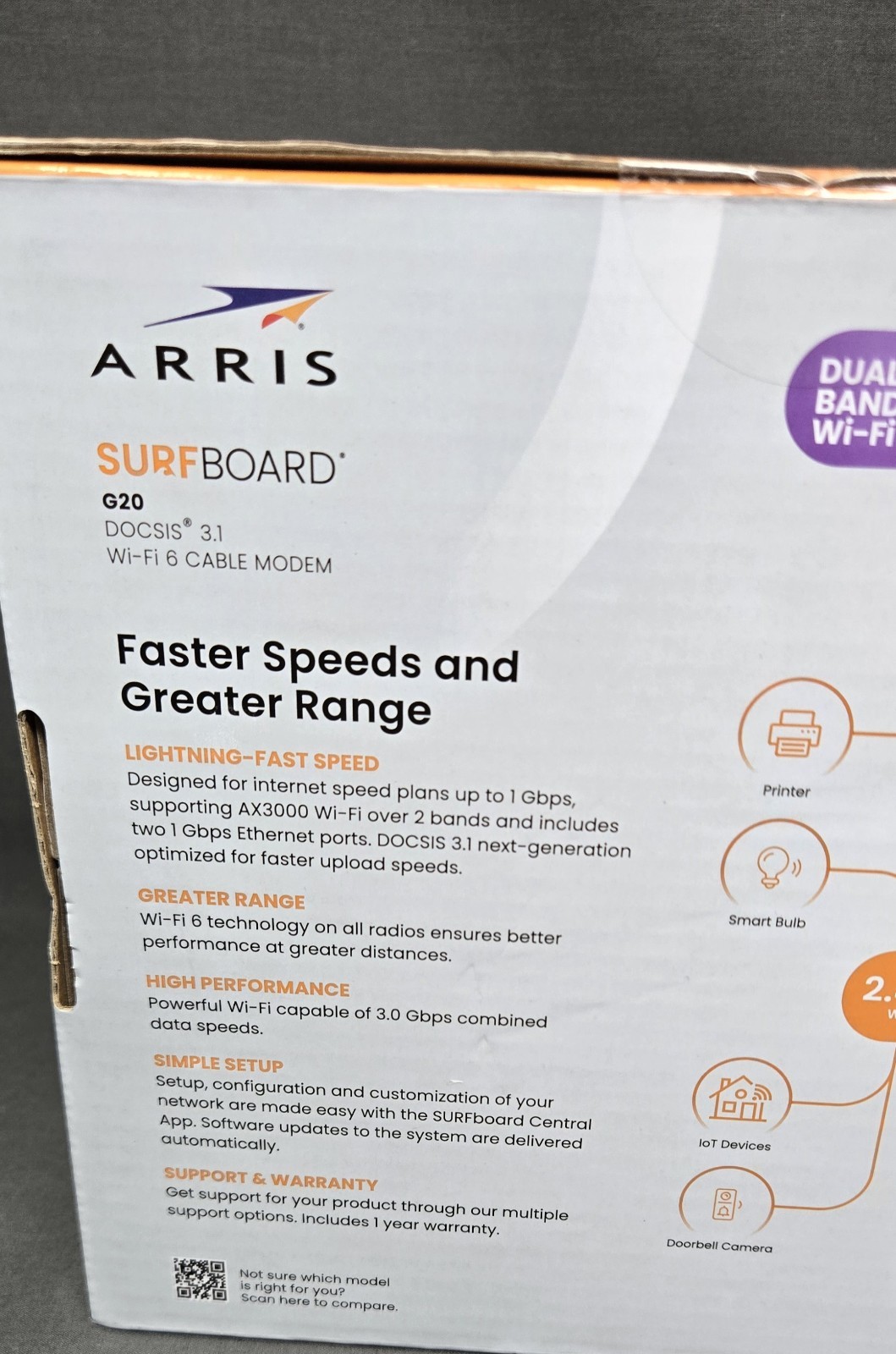 ARRIS G20 DOCSIS 3.1 Cable Modem & AX3000 WiFi 6 Router, NEW (Sealed)